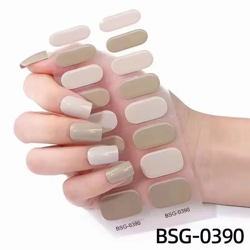 New Arrival Solid Color UV Semi-Cured Gel Nail Patch Pearl Gradient Nude Adhesive Slider Long Lasting Nail Art Stickers