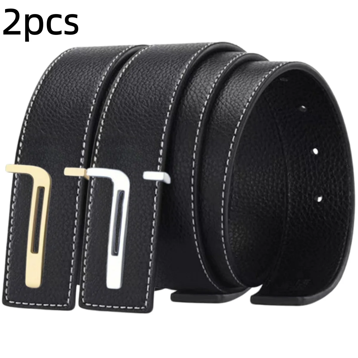 2Pcs Men Stylish Waist Belt Gift Set, Hollow L‑Shape Metal Buckle with Contrast Edge Stitching for Men Daily Business Use