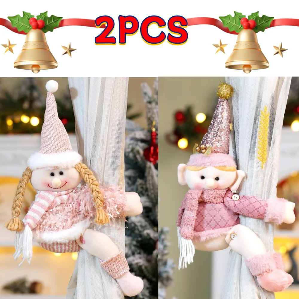 Reusable Pink Sequined Curtain Buckle Hanging Cartoon Christmas Rudolph Curtain Tieback Cute Sequined Elf Ornaments