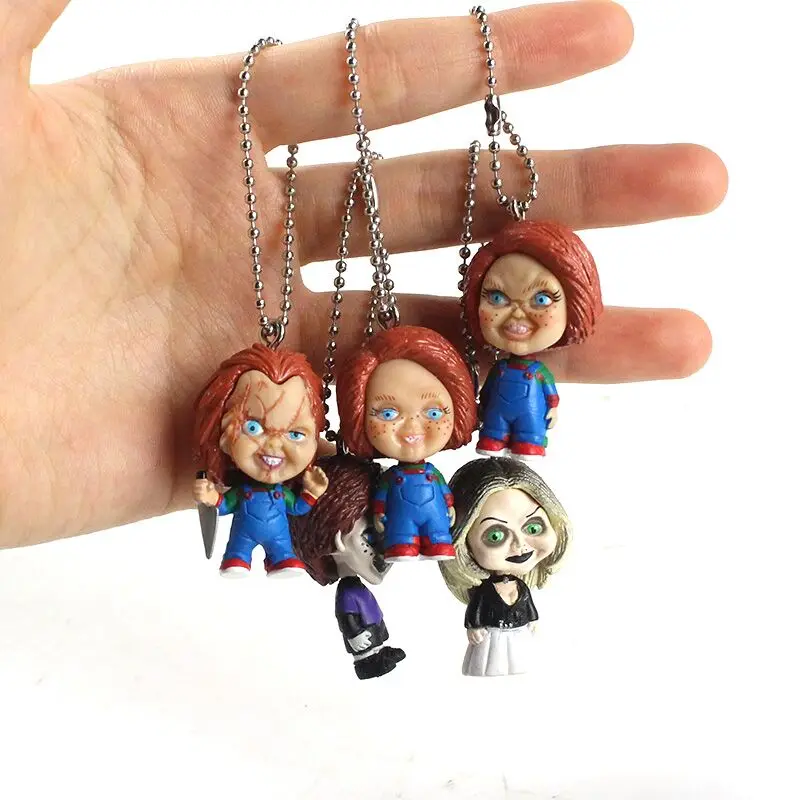 4-5.5ซม.5Pcs 6ชิ้น/เซ็ตภาพยนตร์สยองขวัญเด็ก Chucky พวงกุญแจเจ้าสาวของ Chucky จี้ของเล่น PVC ตุ๊กตาตุ๊กตาของขวัญเด็ก