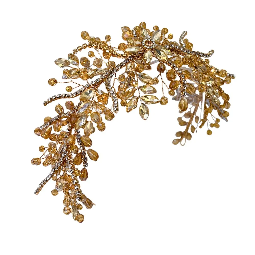 

Sparkling Wedding Headband Leaf Design Elegant Bride Crown Tiaras Handmade Crystal Tiaras Women's Rhinestone Headpieces