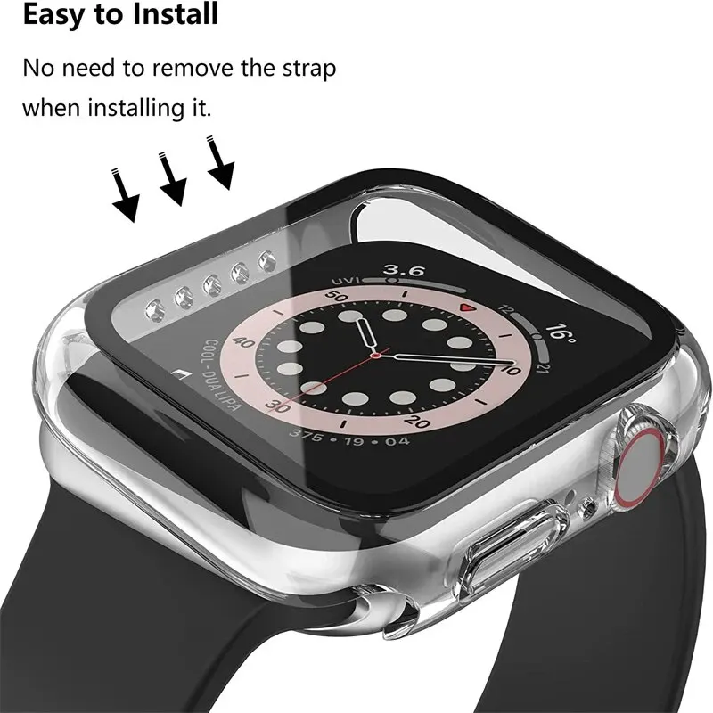 Szkło hartowane + osłona do Apple Watch Akcesoria 41 mm 45 mm 44 mm 40 mm PC Zderzak ochronny na ekran Etui IWatch Series 9 8 7 6 5 SE