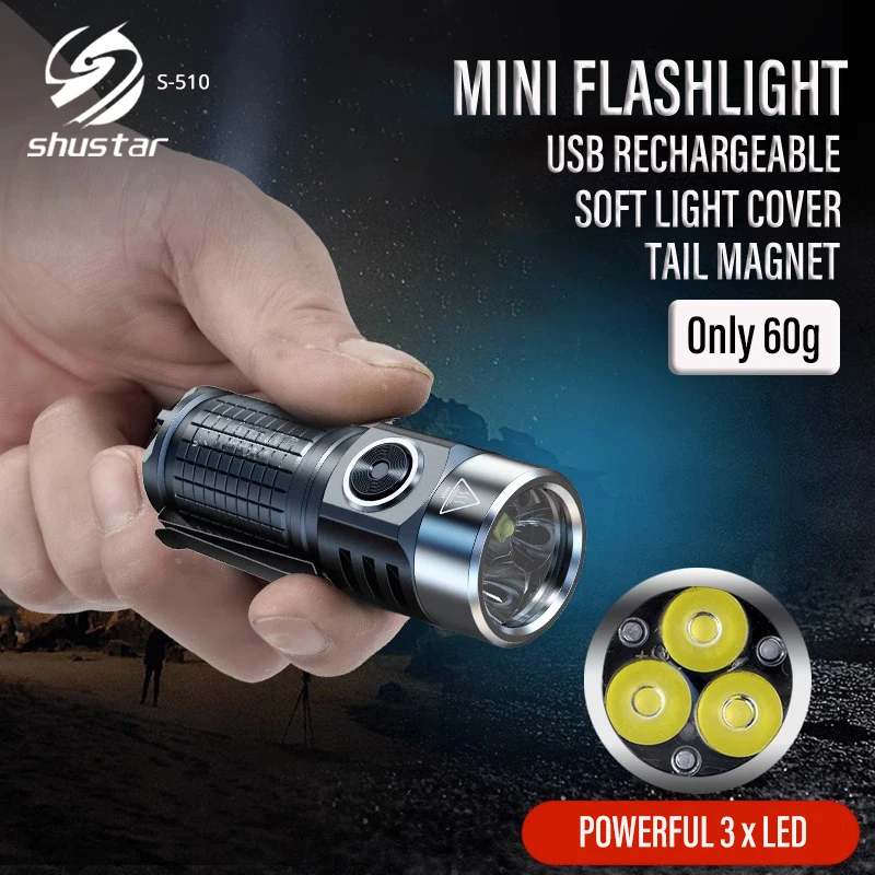 mini usb lanterna recarregavel com ima forte tocha chaveiro luz lanterna impermeavel camping pesca led 01