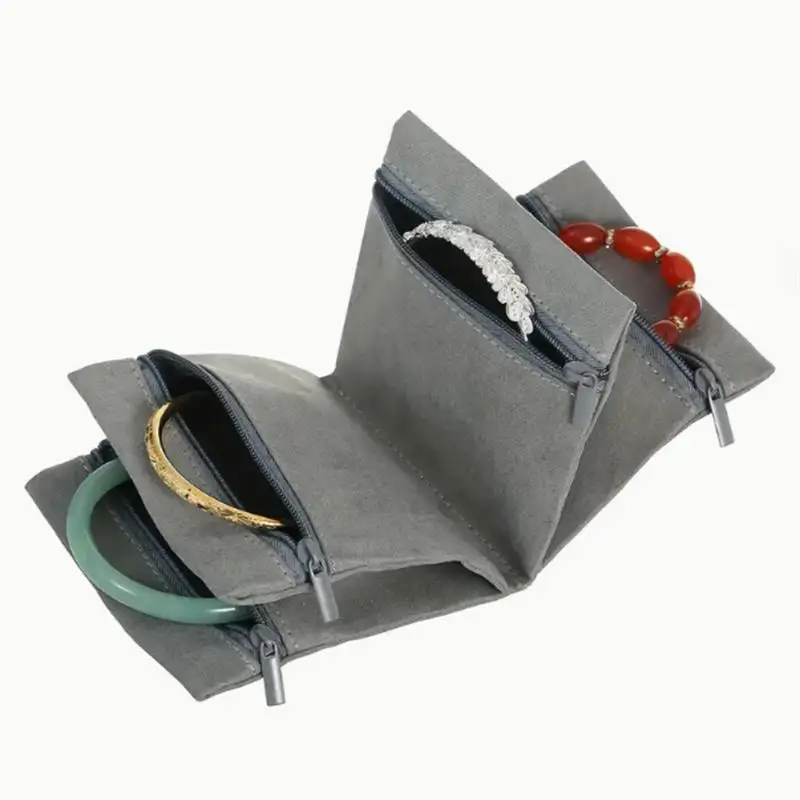 حقيبة تخزين مجوهرات السفر، منظم مجوهرات قابل للطي، مقصورات متعددة، سعة عالية، سحاب، حقيبة صغيرة رقيقة للسفر