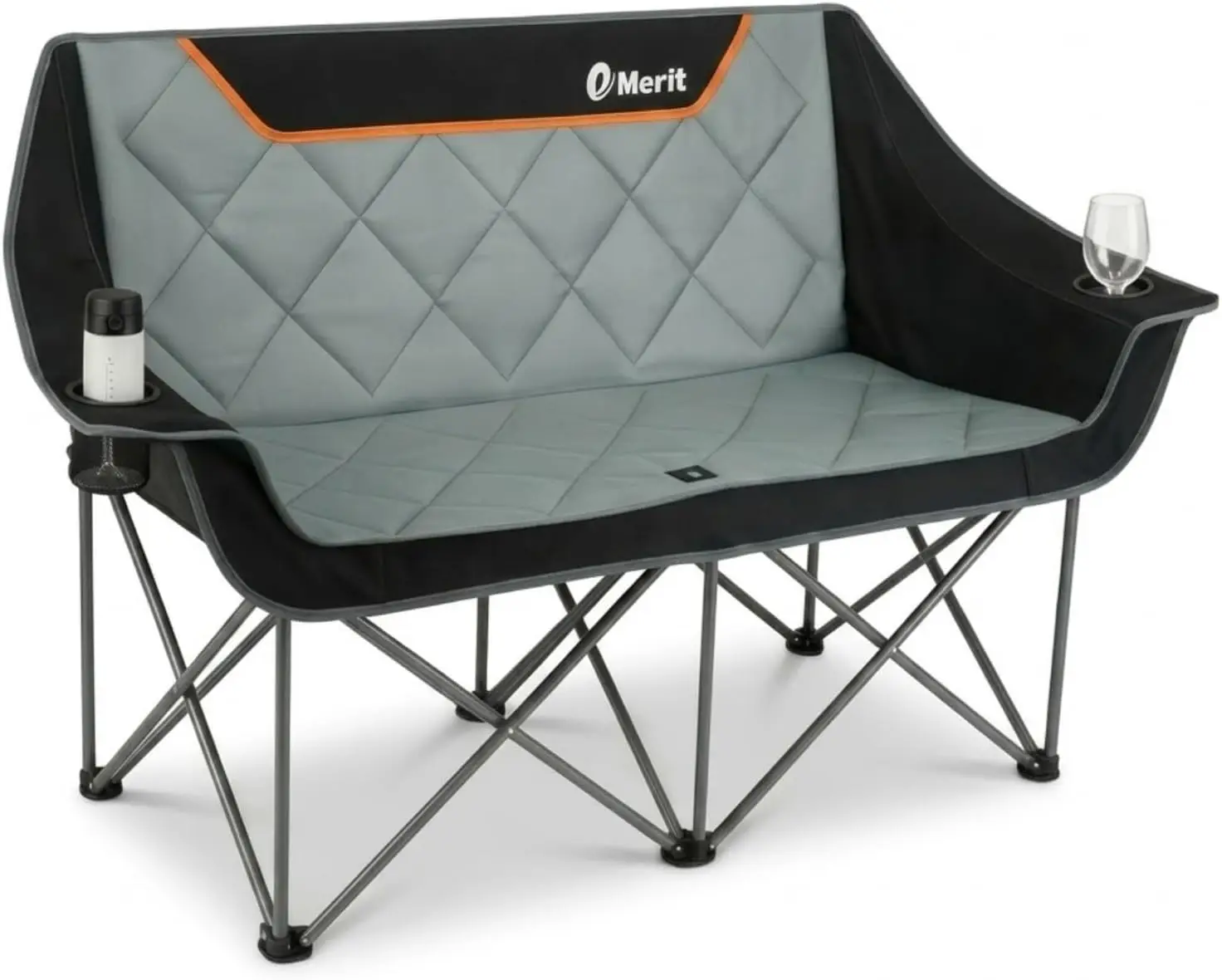 Heavy Duty 650LB Folding Camping Loveseat Oversized Fully Padded Quad Fold Double Camping Chair Cup Holders Carry Bag Outdoor La