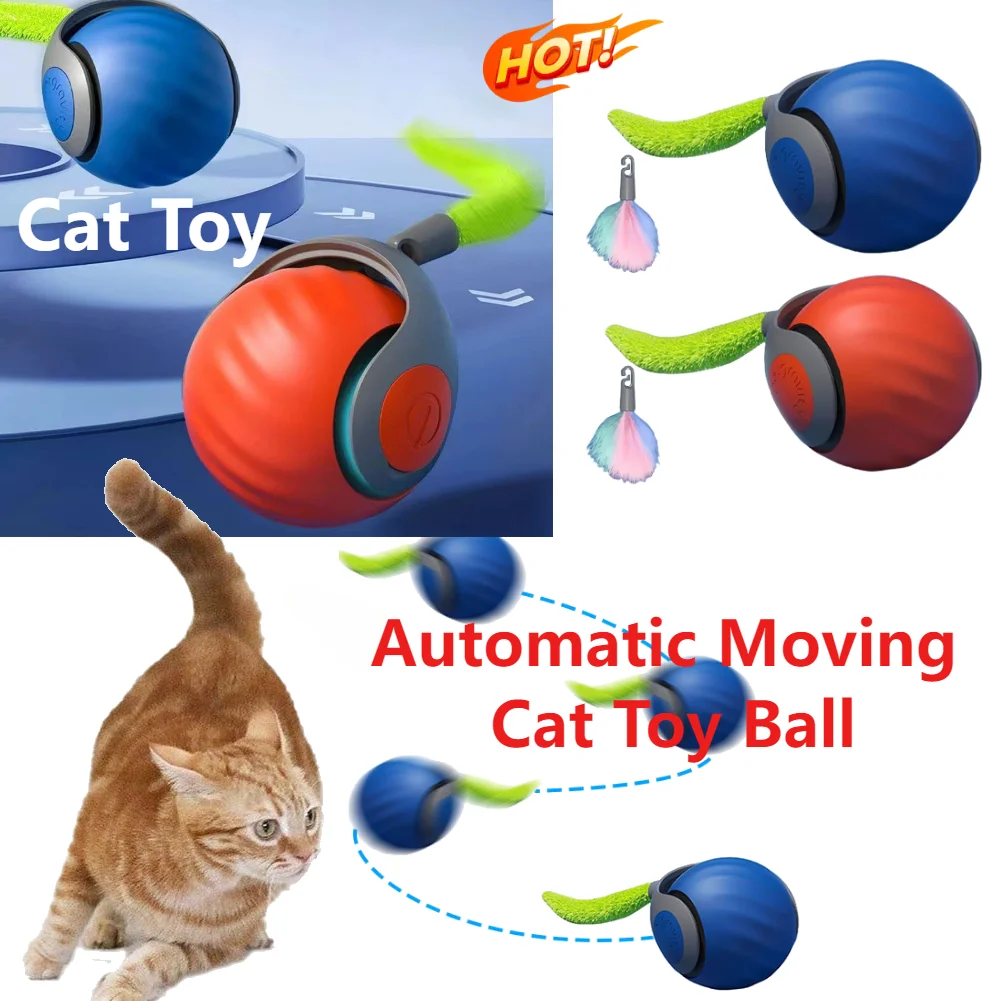 Automatic Moving Cat Toy Ball Smart Cat Toys USB Rechargeable Smart Cat Toys Ball Speedy Tail Cat Toy Cat Interactive Ball Toys