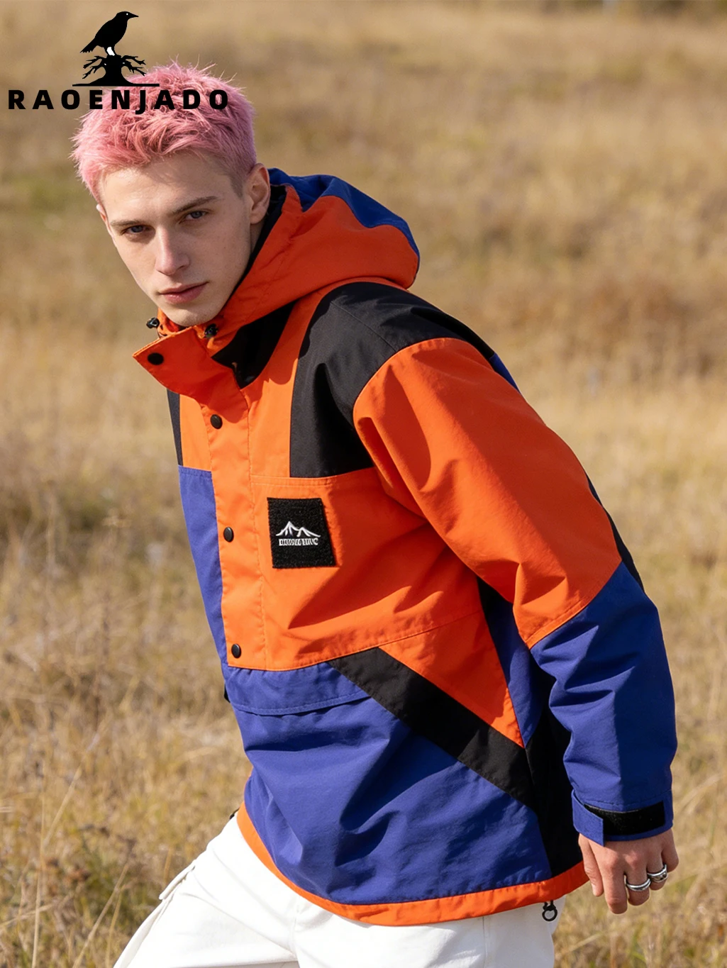 Jaqueta Corta-Vento Masculina Casual com Capuz, Casaco Colorblock Estilo Streetwear Esportivo para o Dia a Dia e Trabalho, com Bolso Frontal Grande