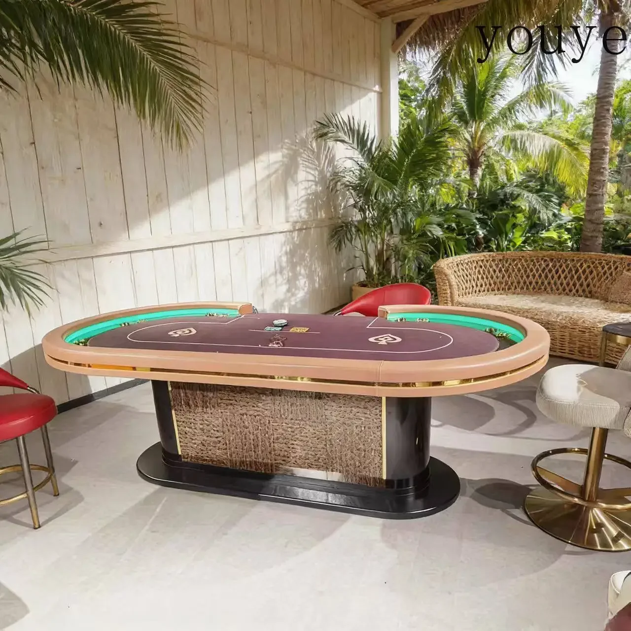 L10 Commercial wear-resistant 10-person Texas poker table, waterproof and non-slip leather desktop chess and card entertainment