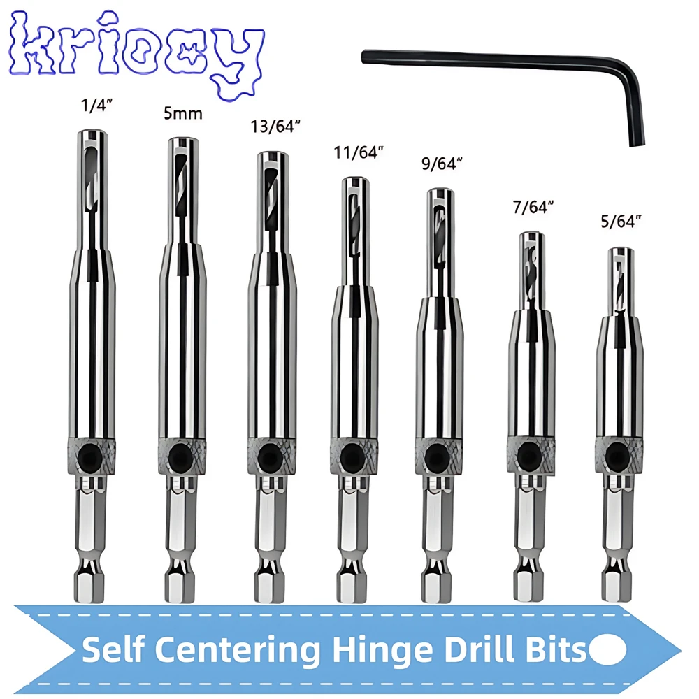 1 Set Self Centering Hinge Drill Bits Set Door Cabinet Pilot Holes HSS Hex Groove Centering Hinge Tapper Core Pilot Hole Puncher