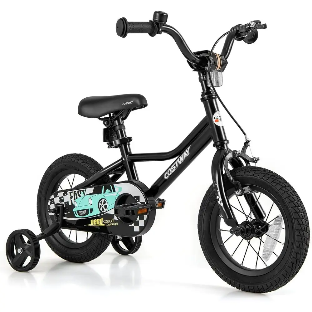 

Детский велосипед 12-18 дюймов с тренировочными колесами, пневматическими шинами, регулируемым сиденьем и рулем, двойной тормозной системой для детей 3-8 лет