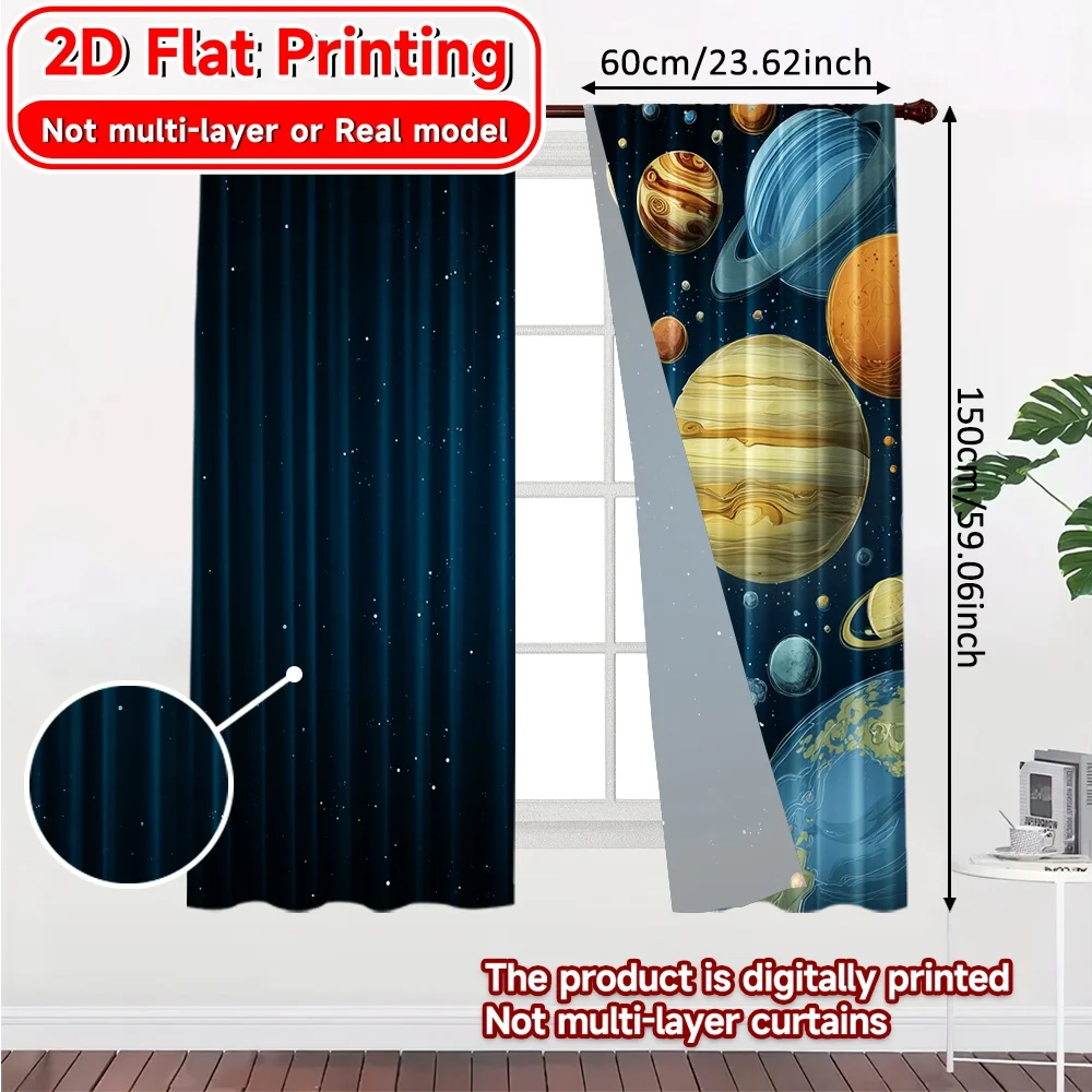 2D FLAT PRINTING 2pcs Curtains (Without Rod) Cosmic Planetary Exploration Modern Fashionable Curtainments during the April Fools