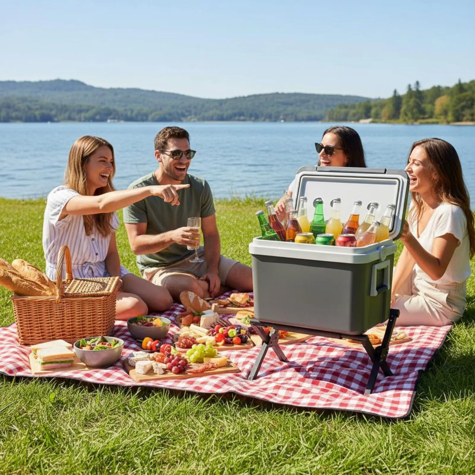 Folding Ice Chest Rack Sturdy Duty Folding Ice Chest Stand Wood Grain Camping Stand Quick Setup Adjustable Ice Box Holder