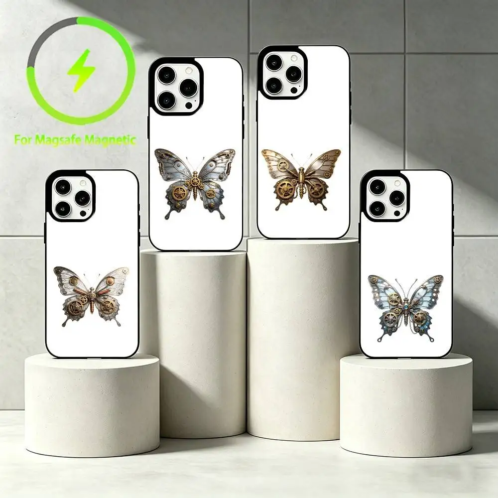 

Gothic steam butterfly Phone Case For iPhone 17 16 15 14 13 12 Pro Max Plus for Mirror Wireless Magnetic Cover