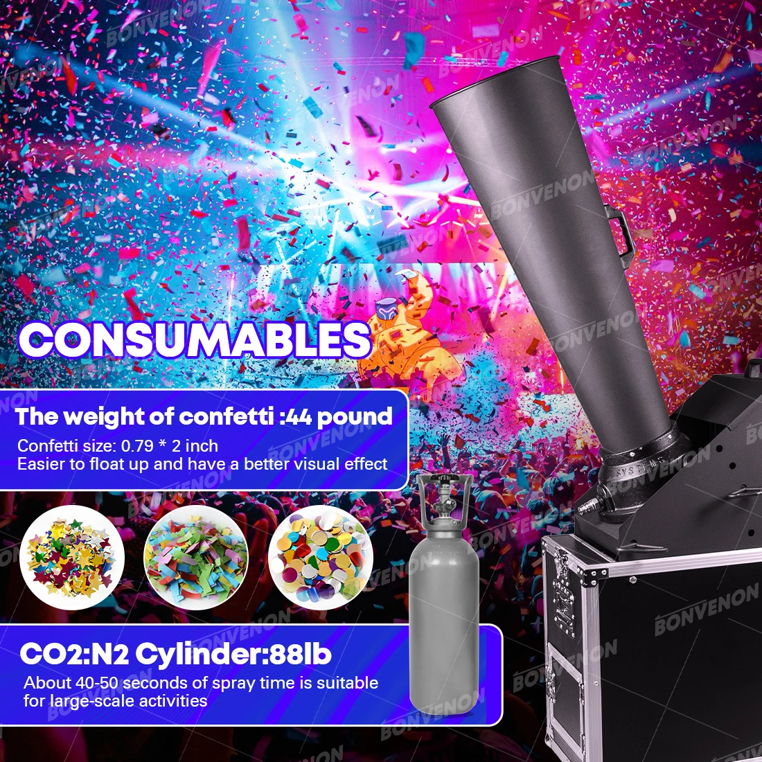 DMX Co2 Confetti Machine Remote Control Cannon Paper Shooter with Flight Case for Stage Event Celebration Jet Height 14-16 meter