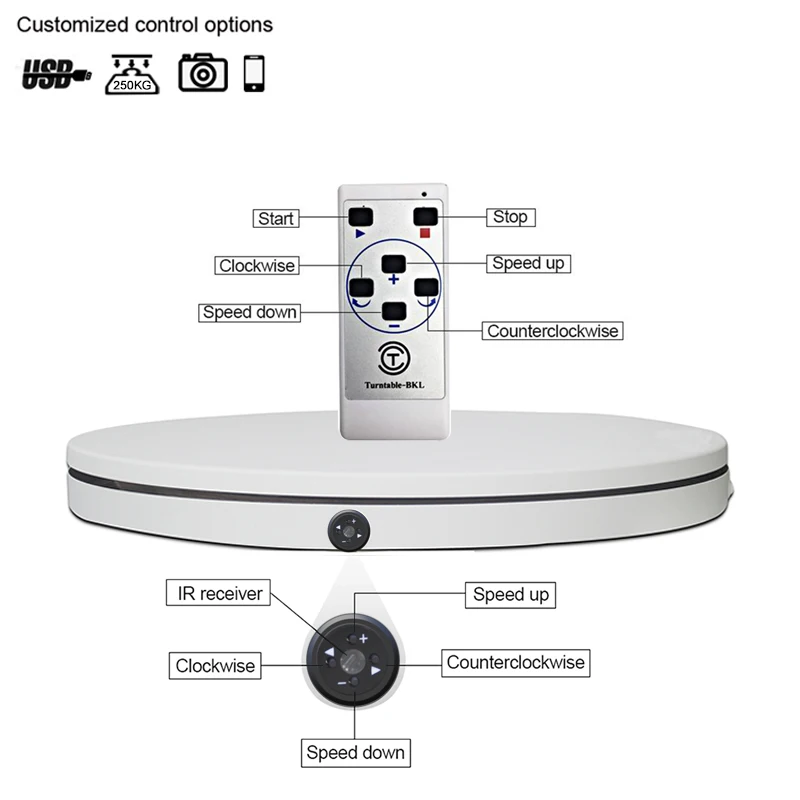 

Turntable-BKL 60cm BLE USB Remote Control Photography Turntable 360 Rotating Display Stand Electric Rotary turn table