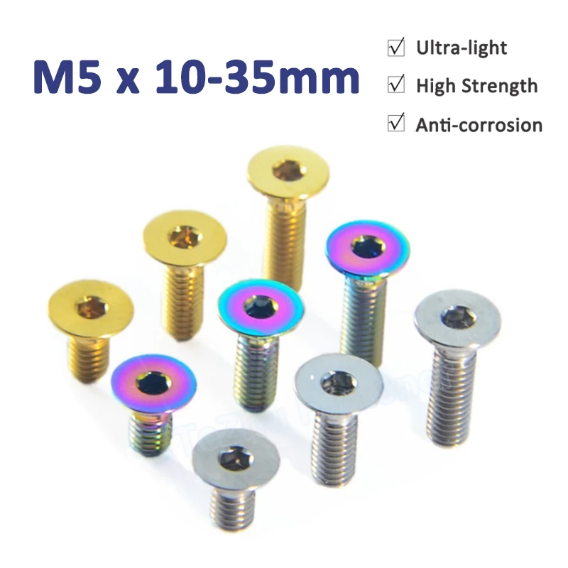 

1pcs Titanium Alloy Allen Key Screw M5 x 10 12 15 20 25 30 35mm Hex Hexagon Socket Flat Countersunk Head Ti Bolt For Bicycle Car