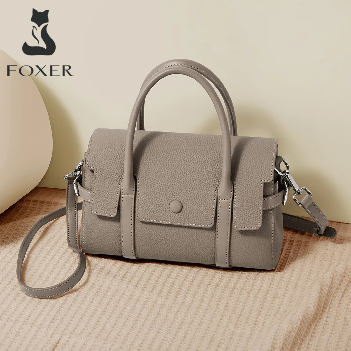 FOXER Retro Luxury Top-handle Bag for Women Genuine Leather Laies Shoulder Bag Female Crossbody Handbag Work Purse 2026 New