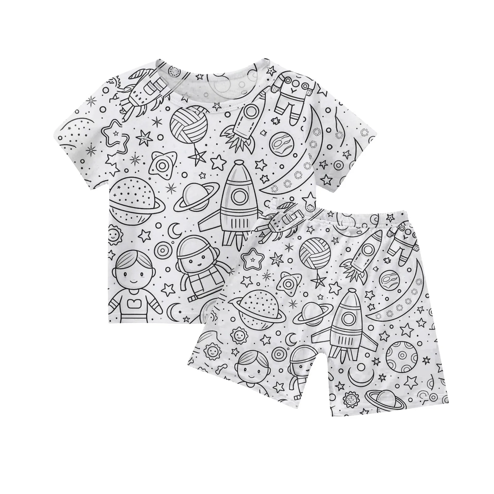 Novelty Kid DIY Hand Painted Homewear  Short-sleeved T-shirt and shorts Pajama Sets For Boy And Girl (without painting pen)