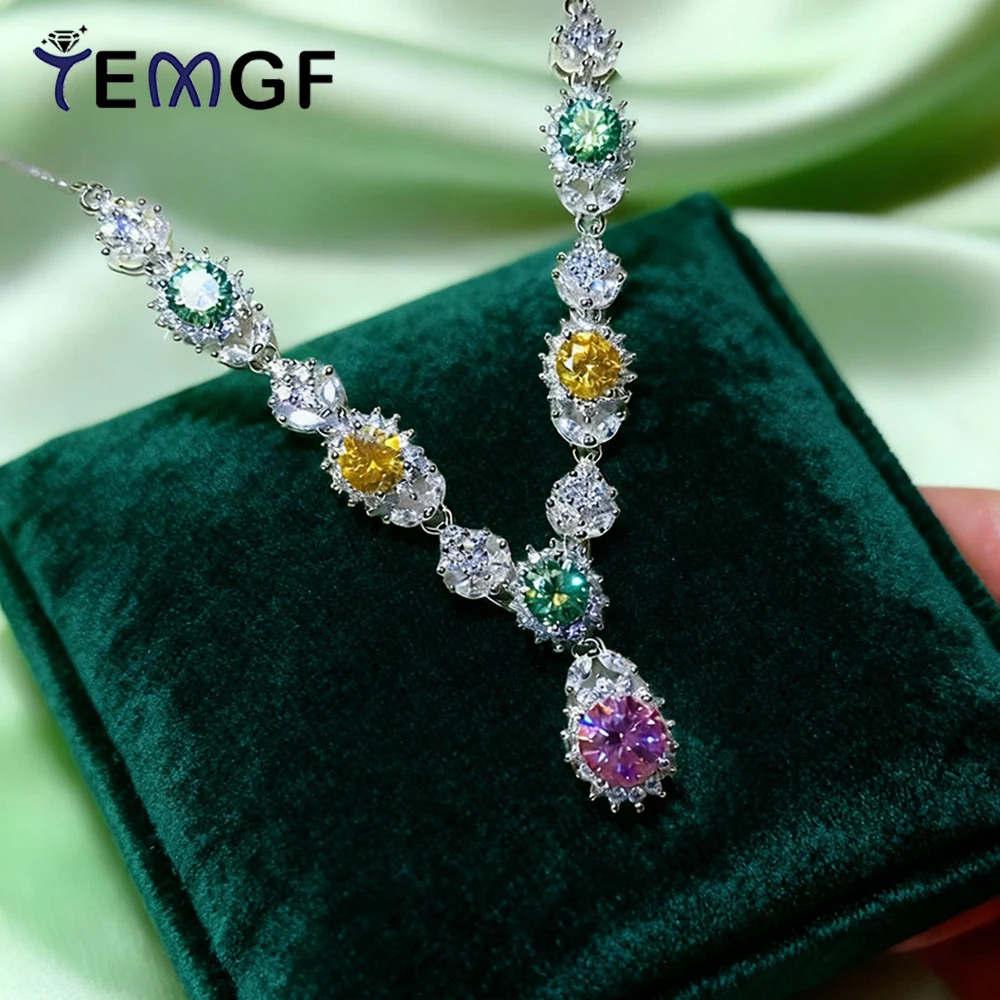 

TEMGF Colorful Moissanite Necklace for Women 925 Sterling Silver Chain With Certification Neck Sparkling Luxury Banquet Jewelry