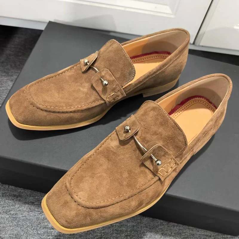 New Brown Man Suede Loafers Casual Shoes Luxury Buckle Shoes Men Dress Shoes Leisure Business Office Shoes Man Boat Shoe