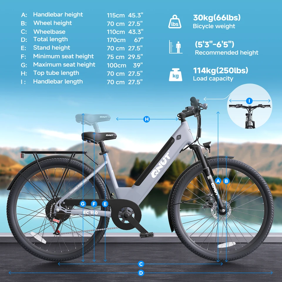 QNUT Electric Bike1000W Peak Commuter Ebike with 48V10.4Ah Built-in Battery 26" City Step Through E-Bike 7-Speed 65Miles 20Mph Urban Electric Bicycles for Women Men Teens image 8