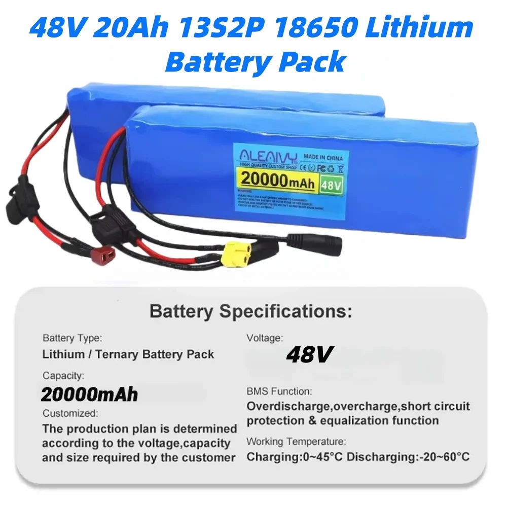 

E-bike Battery 48v 20Ah 18650 Lithium Ion Battery Pack 13S2P Bike Conversion Kit Bafang 1000w and 54.6V 2A Charge