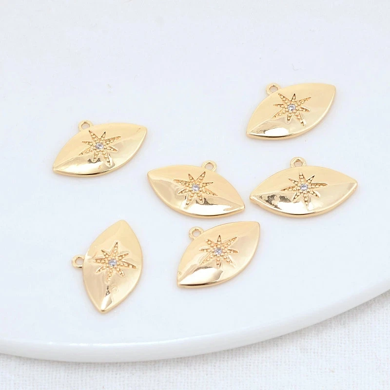 9.5*14MM 14K Gold Color Brass and Zircon Drop and Star Charms Pendants Necklace Jewelry Making Supplies Diy Accessories