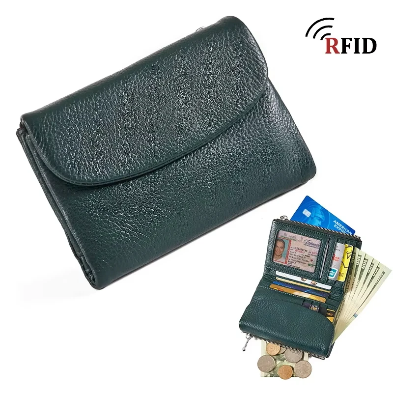 Coin Purse Genuine Cow Leather Short Wallet Trifold for Small Women's Purses Clutch Cowhide Card Holder Travel Card Wallets