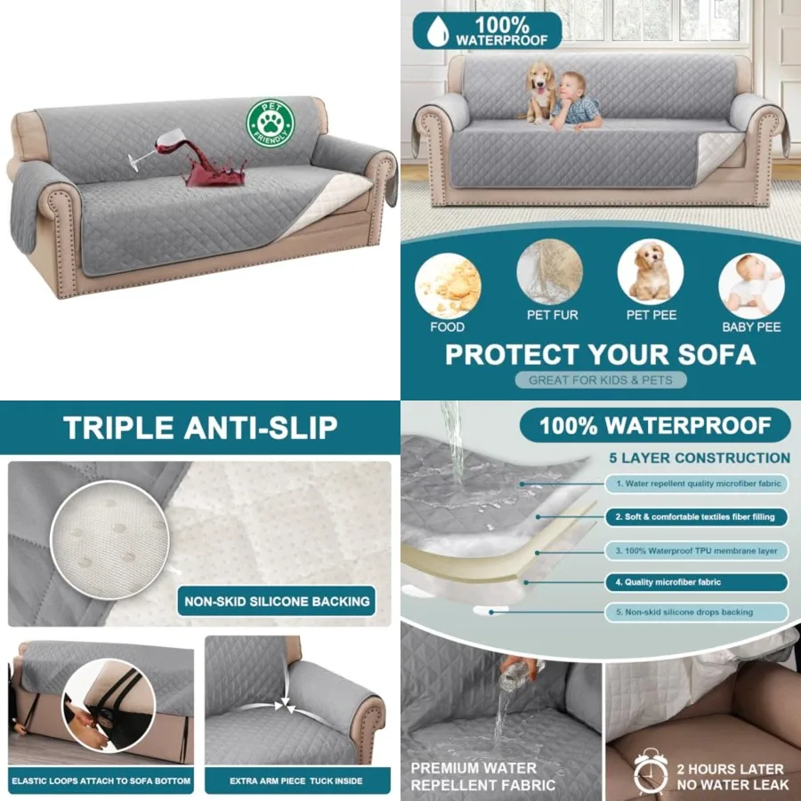 

100% Waterproof Sofa Covers Couch Cover Sofa Cover for Dogs Couch Protector Triple Non-Slip Sofa Slipcover for 3 Cushion Couch