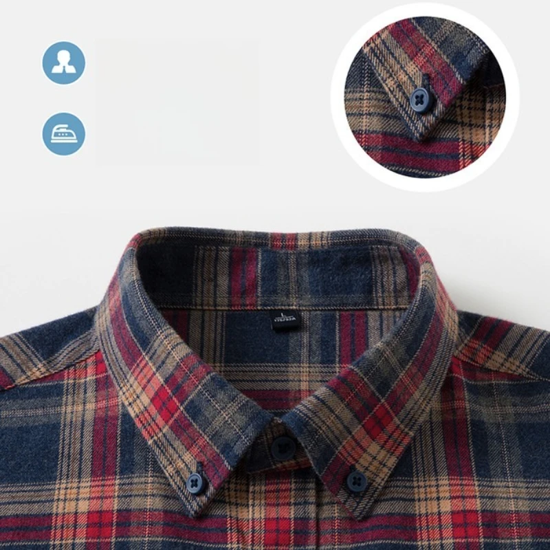100% Cotton Flannel Shirt Long Sleeve, Plaid Winter Casual Shirt, Anti-Wrinkle Soft Brushed Fabric, Multi-Color Sizes M-4XL
