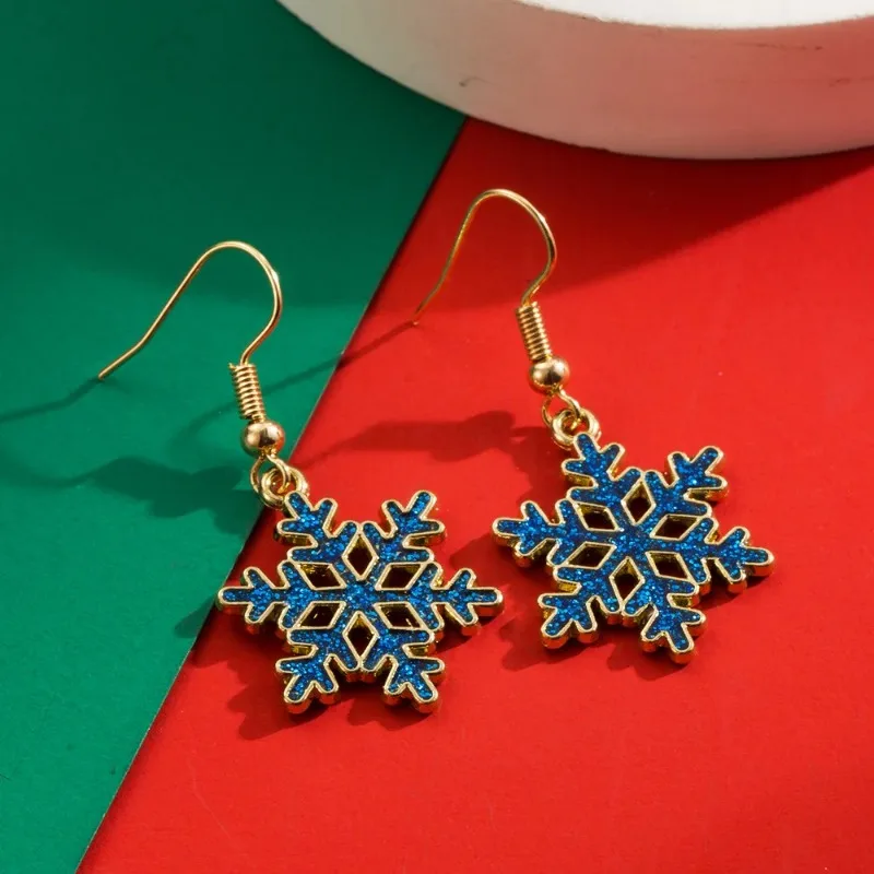 Metal Christmas Snowflake Geometric Dangle Earrings for Women New Simple Charm Design Jewelry New Year Party Accessories 2025