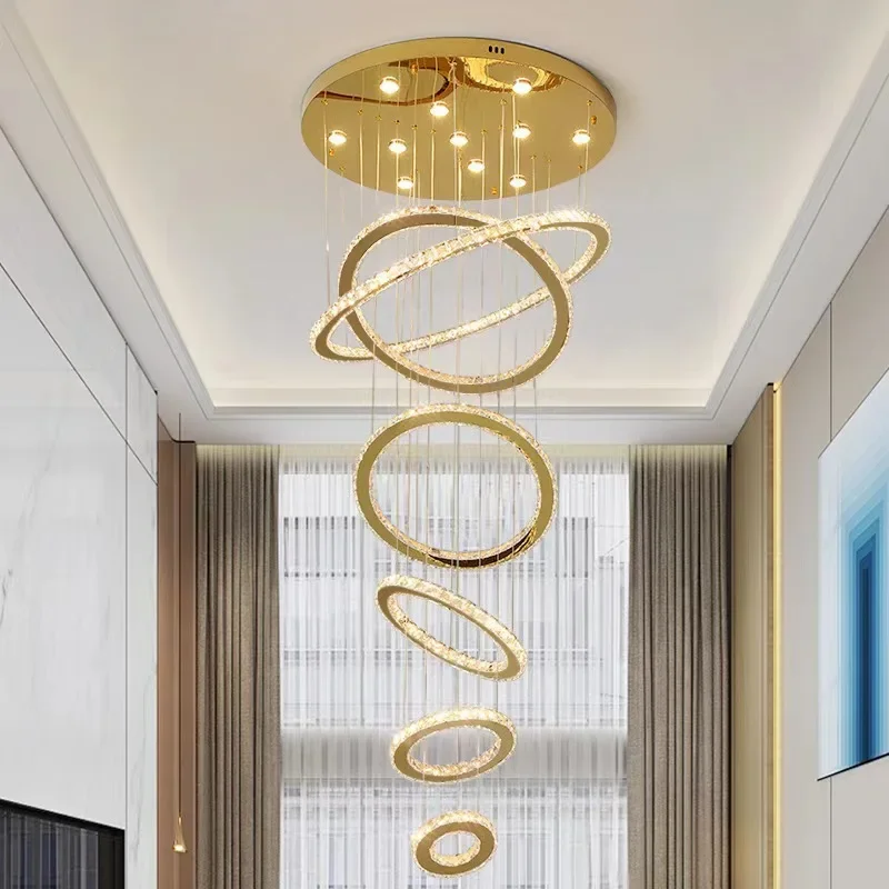 Duplex building light luxury staircase headlights, hollow living room modern simple villa empty staircase