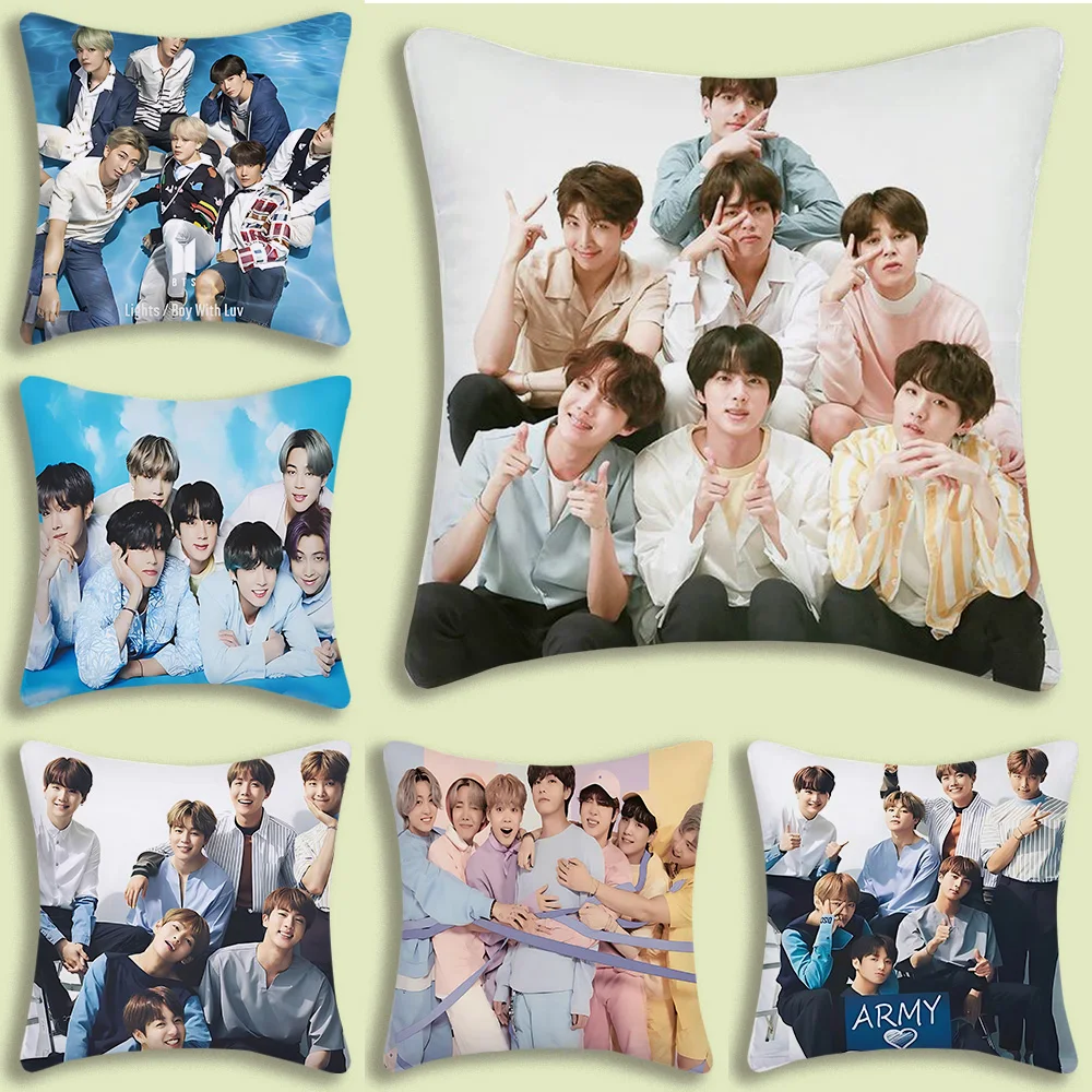 Pillow Covers Cartoon BTS Sofa Decorative Home Double-sided Printing Short Plush Cute Cushion Cover