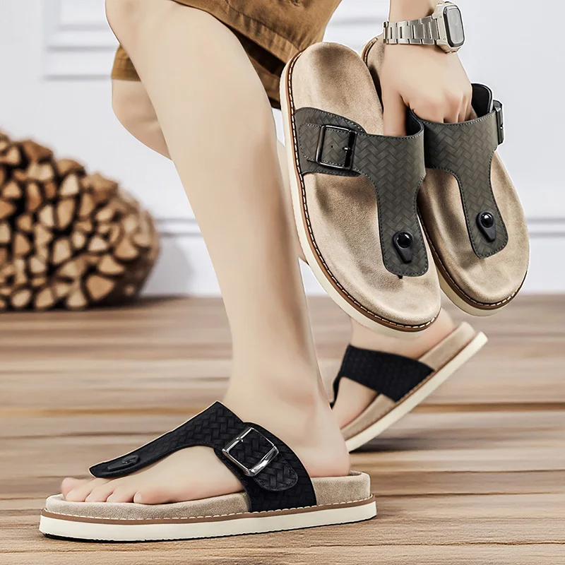 

Men Summer Thong Slippers Waterproof Non-slip Thick Sole Flip Flops Wear-resistant Comfort Footwear Bath Beach Outdoor Walking