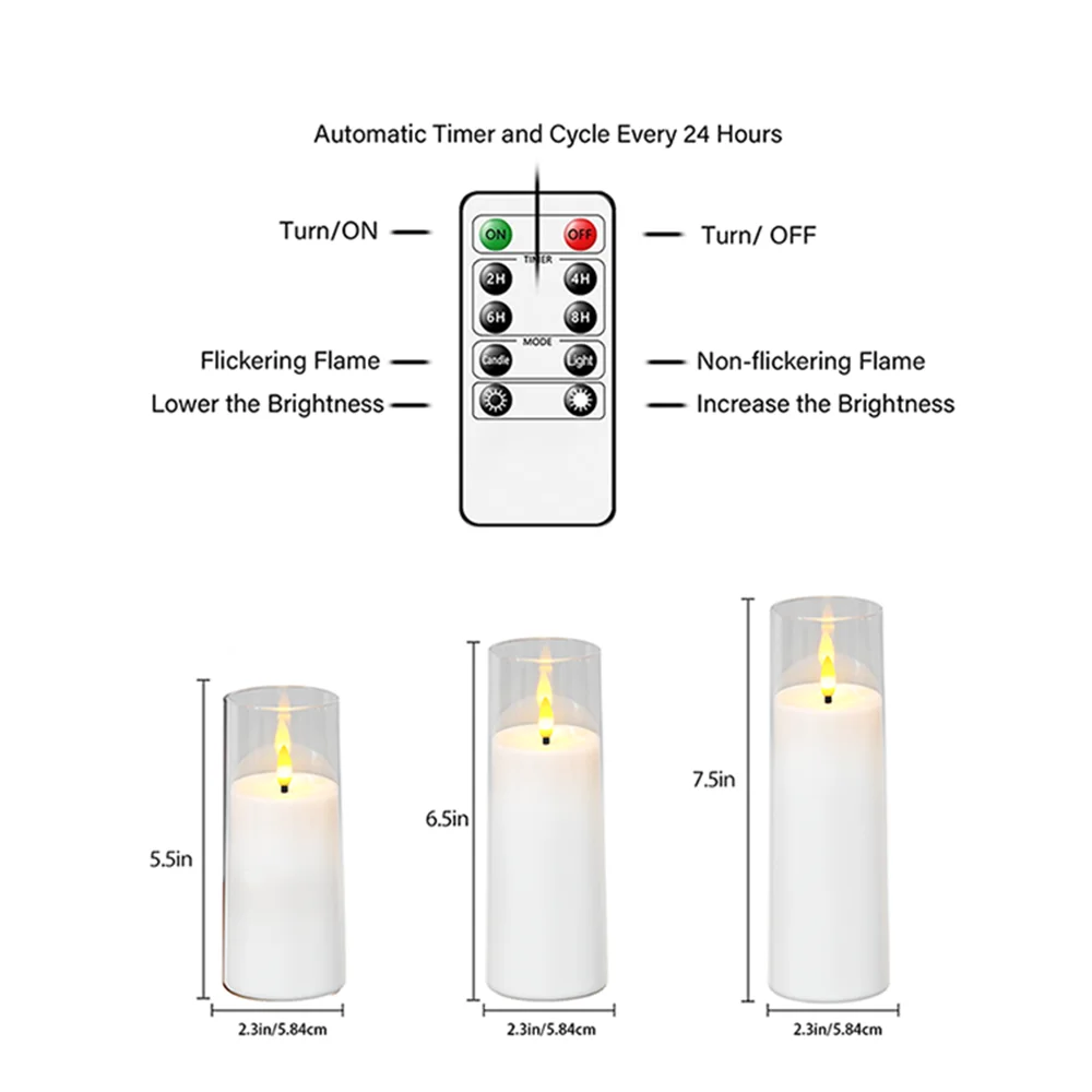 3Pcs White Acrylic Flameless LED Candles Flickering Battery Tealights for Christmas Prayer Spa Yoga Wedding Bedroom Table Decor