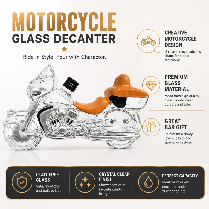 Motorcycle Glass Decanter Creative Whiskey Bottle Clear Glass Liquor Container for Bourbon Spirits Home Bar Decor Gift