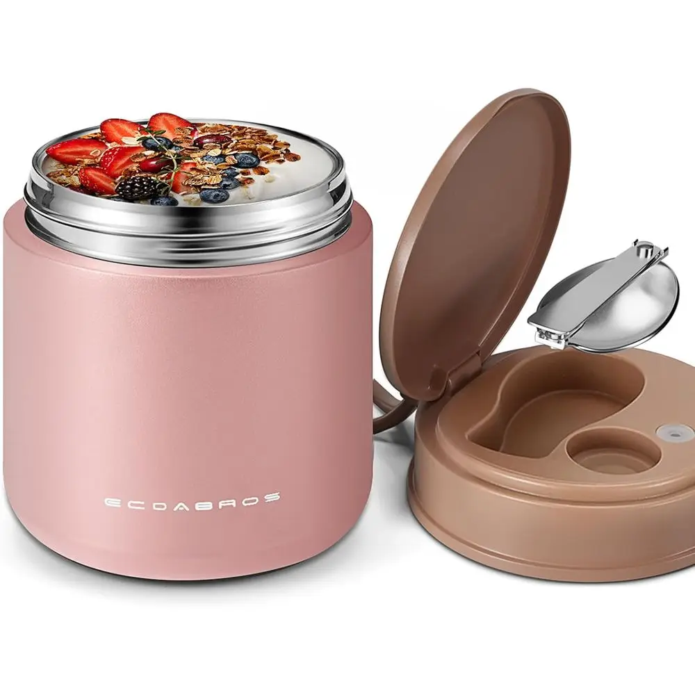Pink 15.2oz Vacuum Insulated Kids Thermo Food Jar 316 Stainless Steel Interior Wide Mouth Hot Cold Soup Container For School