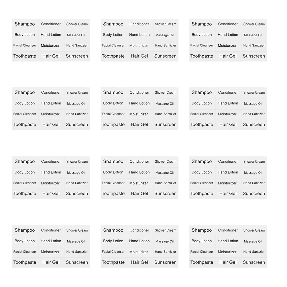 

12 Sheets Black Adhesive Labels for Travel Bottles Shampoo Conditioner Skincare Toiletries Organizing Stickers