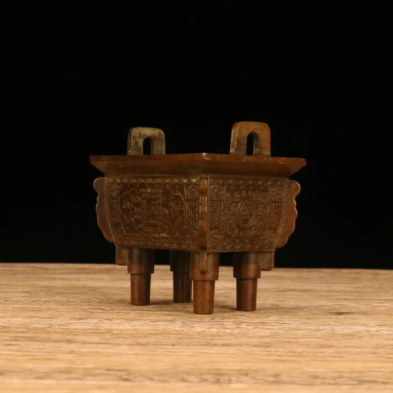 Pure copper cauldron with two dragons Ding Sheng Qianqiu Square Bronze Incense Burner, a gift for opening ceremonies, a decorati