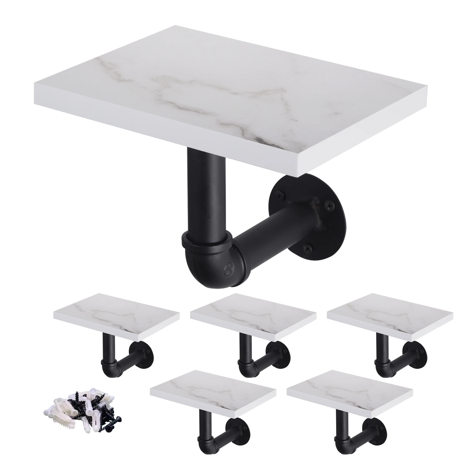 

Промышленные плавающие полки Промышленные полки в стиле ретро Настенные полки для железных труб, набор из 6 мраморных настенных полок белого цвета