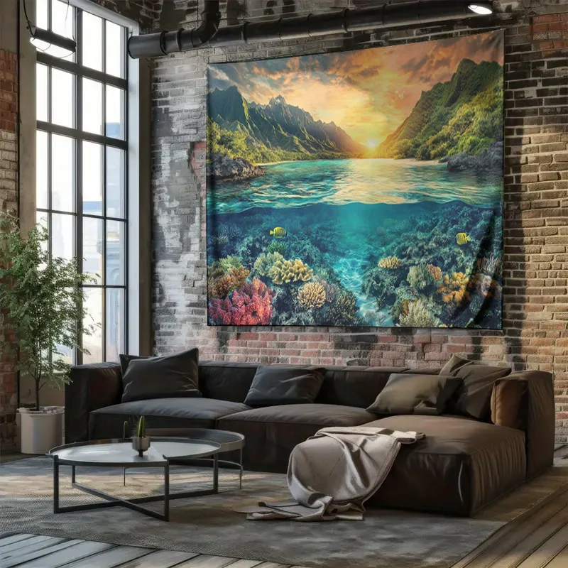معلق على الحائط على شكل جنة مرجانية تحت الماء - نسيج مشهد المحيط الطبيعي #3
