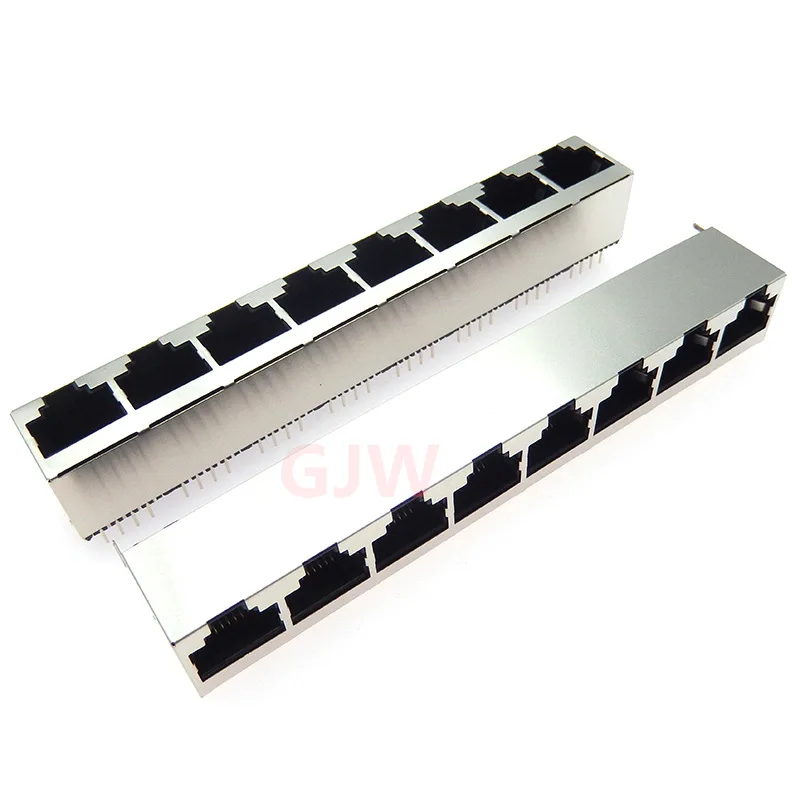 1Pcs 1*8 8Ports Shielding RJ45 8P8C Female Jack Connector without LED PCB Mount Network Internet Modular RJ45 52 8P8 1X8