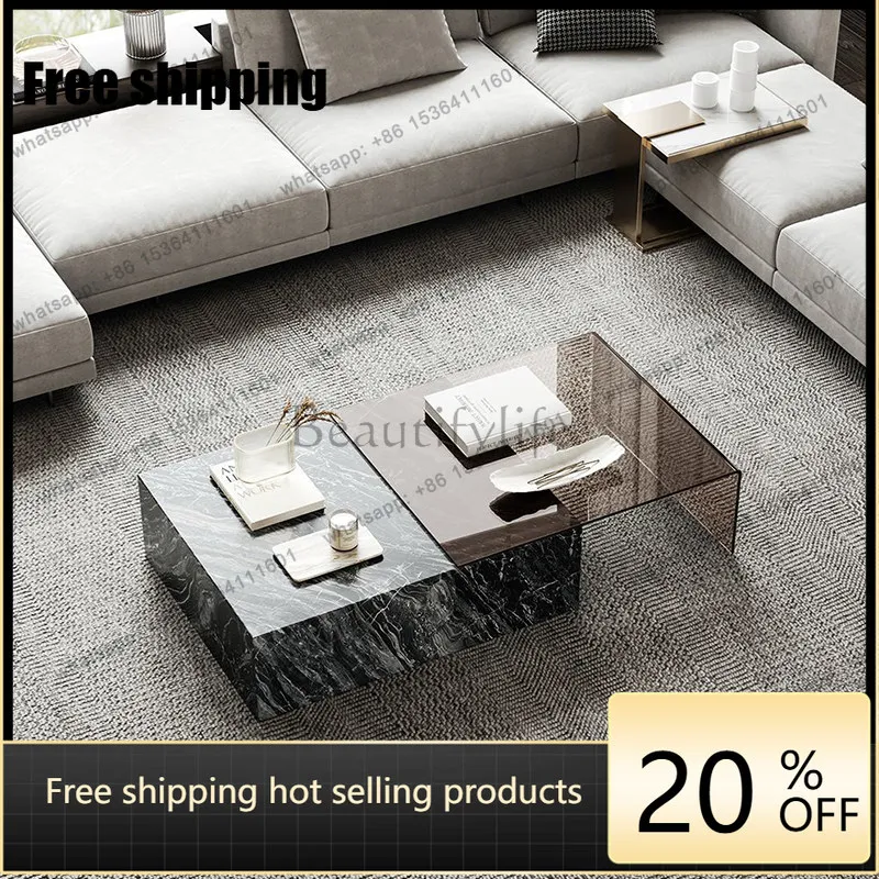 

XX Italian light luxury marble square coffee table living room home minimalist combination tea table