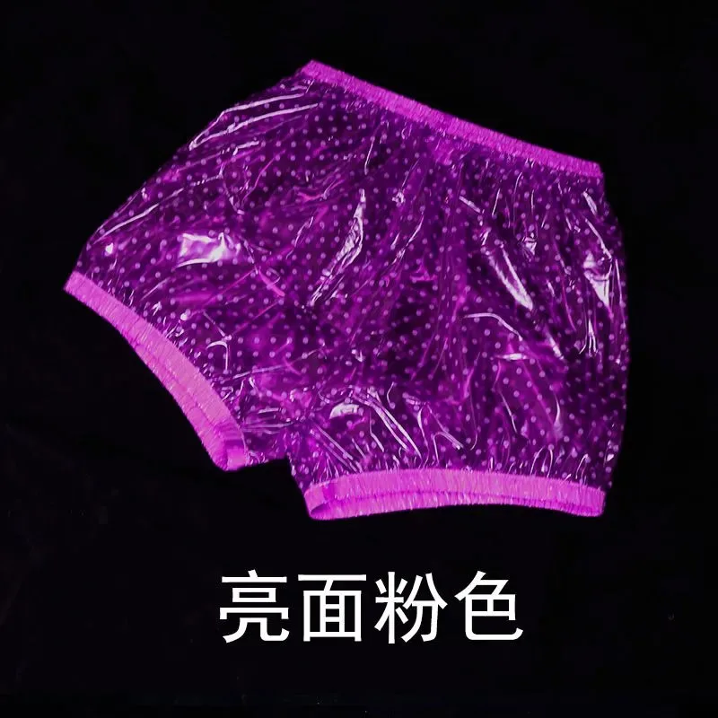Sexy Men Transparent Polka Dot PVC Plastic Boxer Shorts Soft Smooth Silent Women Pants Waterproof ABDL Adult Baby Panties