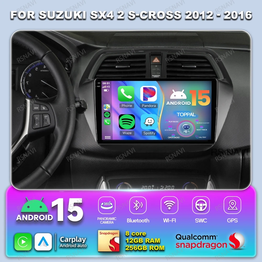 

Android 15 Car Radio For Suzuki SX4 2 S-Cross 2012 - 2016 Autoradio 4G LTE Navigation QLED Wireless Carplay Auto Viedo Player BT