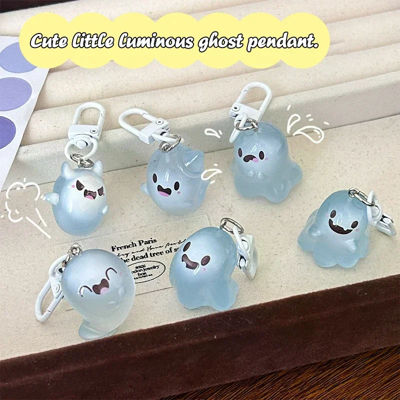 Halloween Luminous Ghost Key Chain Cartoon Jelly Doll Phone Pendant Headphone Case Charm Bag Decor Car Key Ring