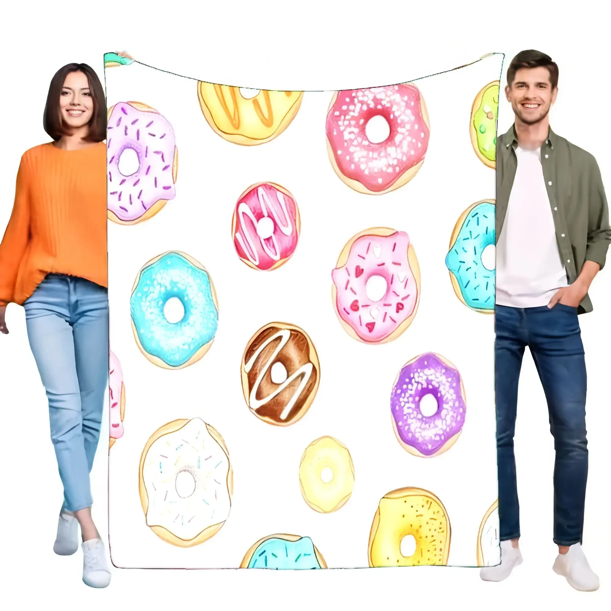 Cute Donut Blanket Soft Plush Cozy Throw for Bed Sofa Couch Lightweight Warm Sweet Foodie Dessert Pattern Kids Adults Gift