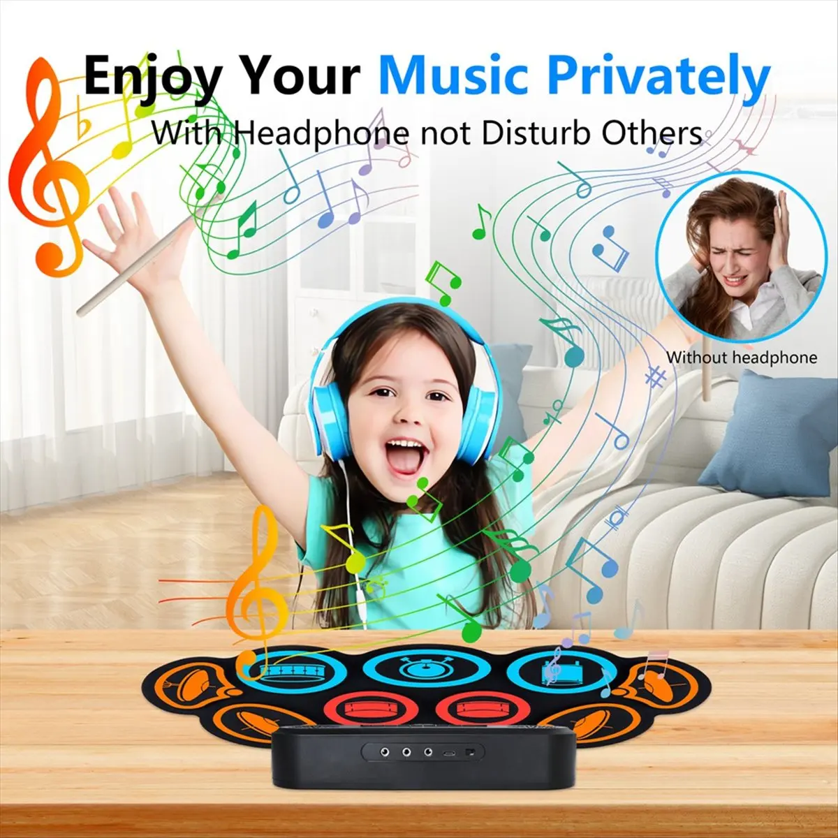 

Punctual- 9 Pads Electronic Drum Set Hand Roll Drum Set for DTX Gaming/BT Dual Speaker Pad Drum Portable Drum Set