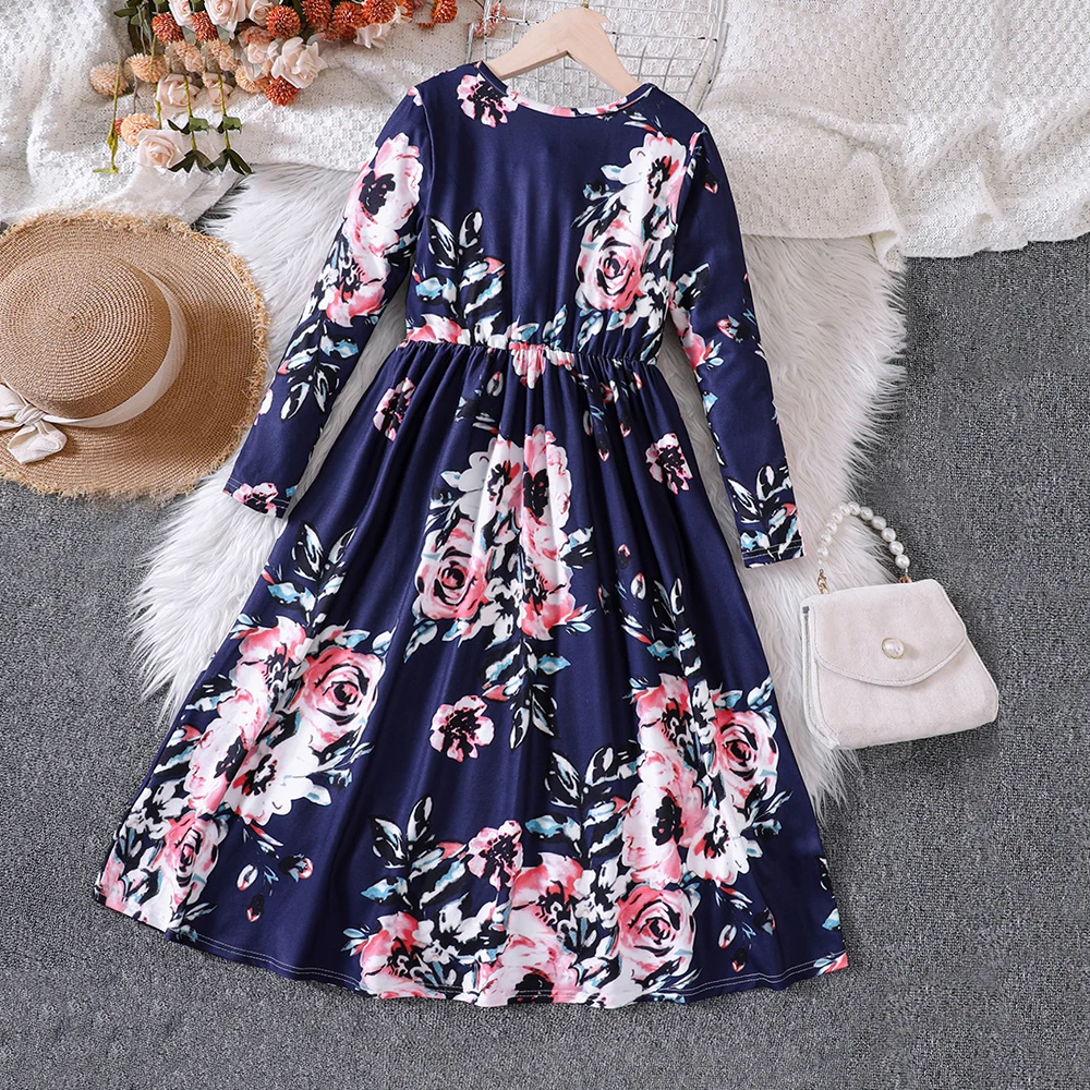 Children\'s New Spring And Autumn Flower Print Long-Sleeved Dress For Girls