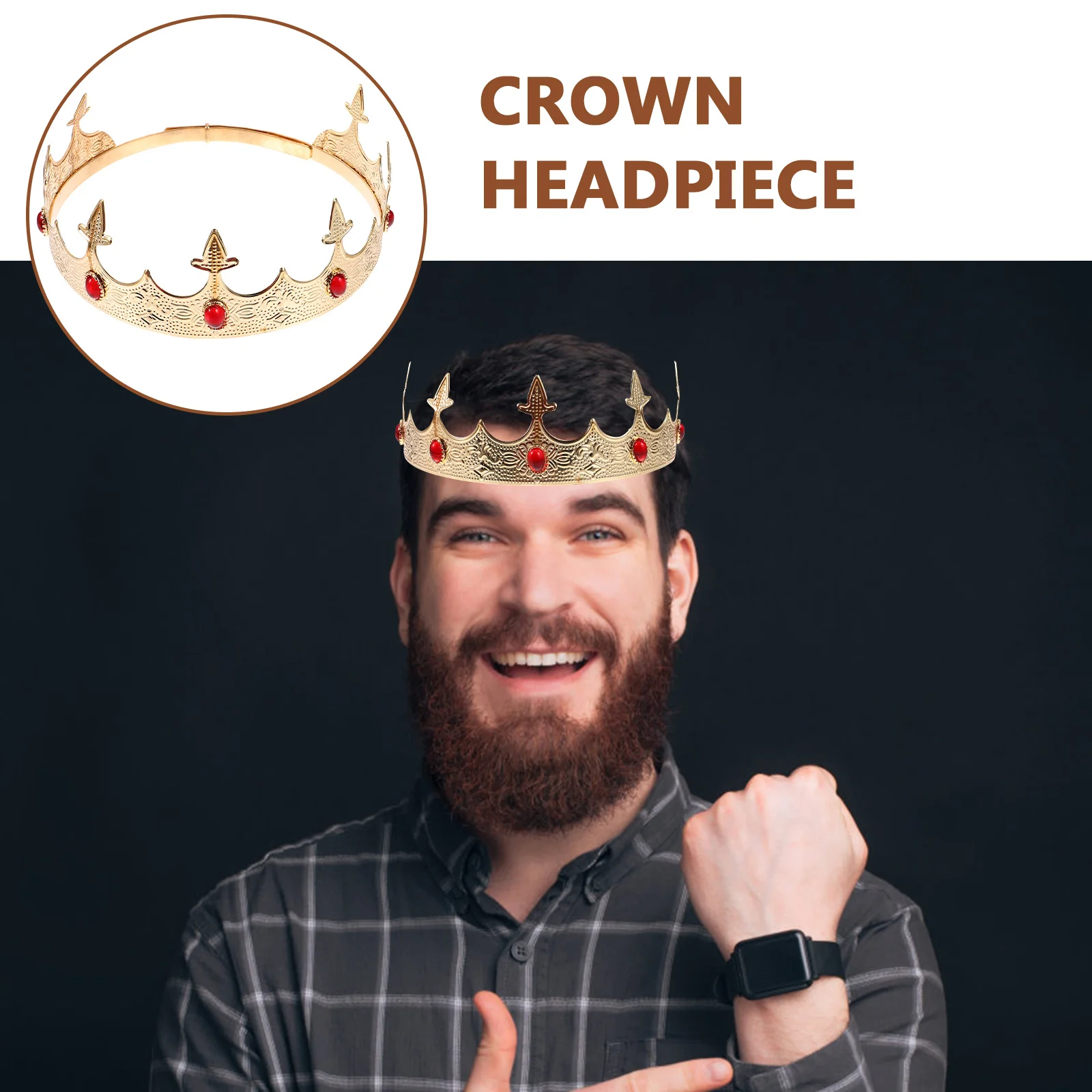 تاج الملك المعدني للرجال من حجر الراين المزخرف العتيق للحفلات التنكرية وأعياد الميلاد والهالوين للرجال #3